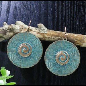 NEW Turquoise & Bronzed Spiral Round Earrings Life Circle Celtic Dangle Drop